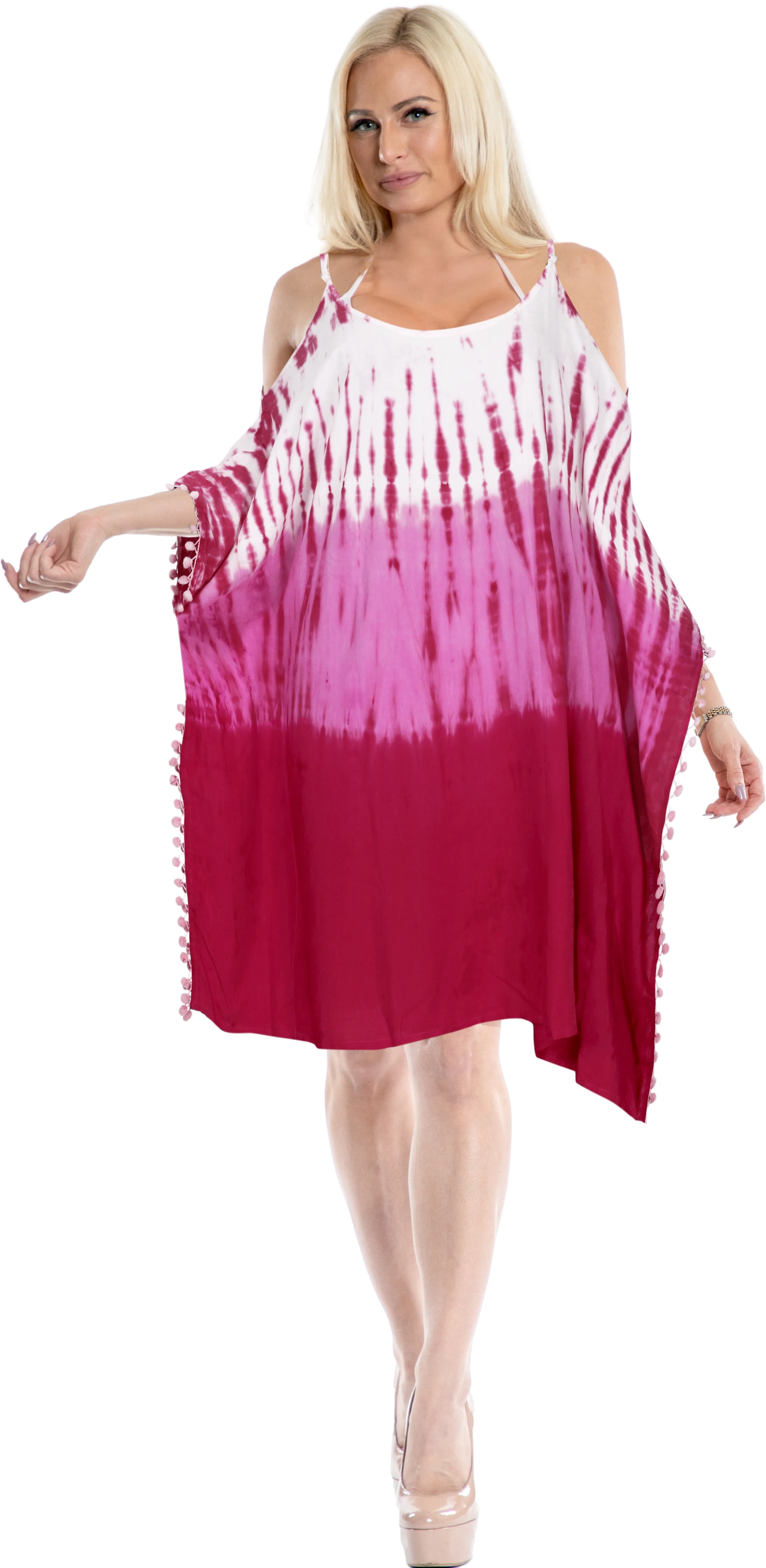 LA LEELA Women Kaftan Swimwear Summer Beach Cover Up Swimwear US 18-24 Pink_R251