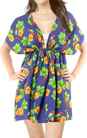 La Leela Womens Floral Beach Cover up Button Closure Evening Dress plus Caftan v