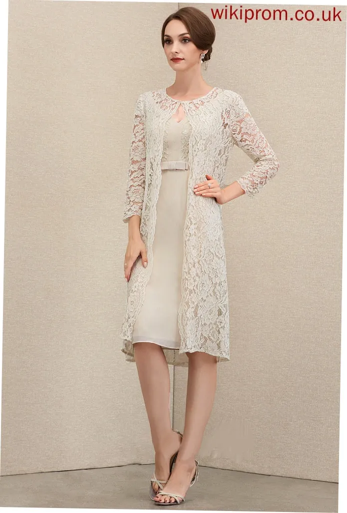 Lace Sheath/Column Bow(s) With Mother of the Bride Dresses the V-neck Tamara Dress Mother Chiffon of Bride Knee-Length