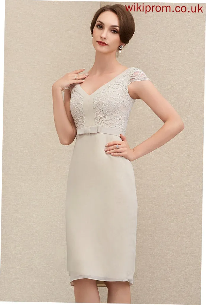 Lace Sheath/Column Bow(s) With Mother of the Bride Dresses the V-neck Tamara Dress Mother Chiffon of Bride Knee-Length