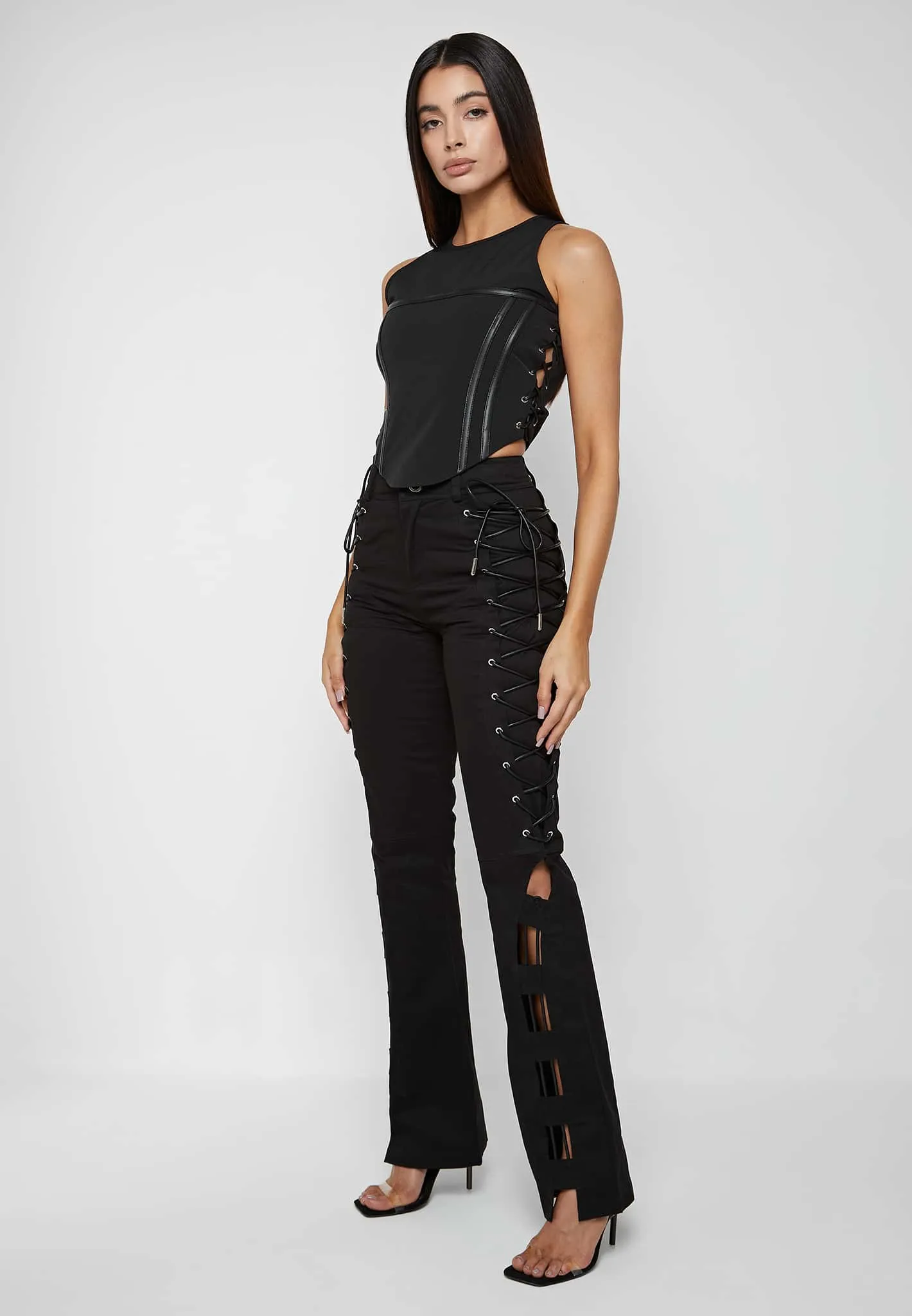 Lace Up Trousers - Black