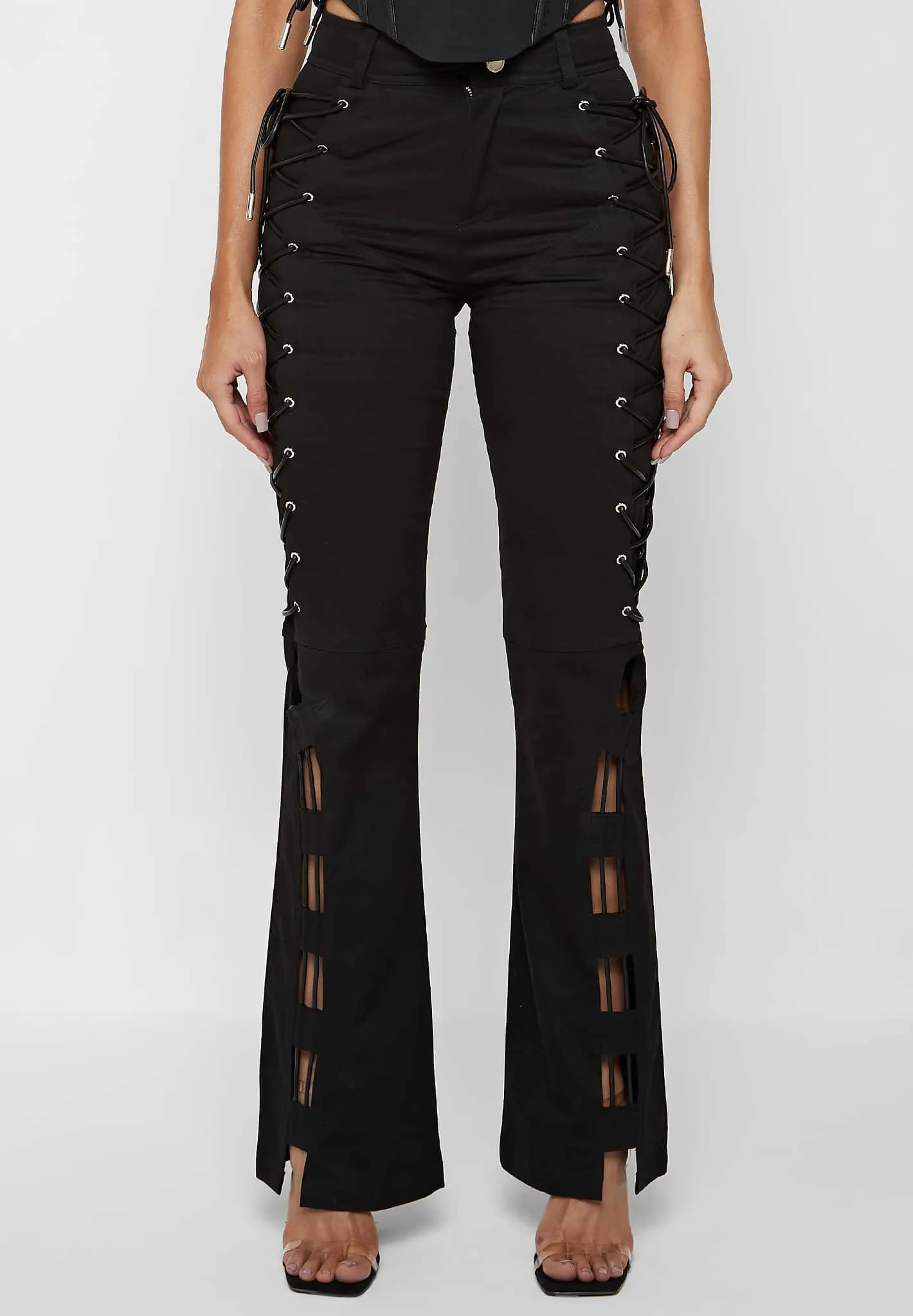 Lace Up Trousers - Black