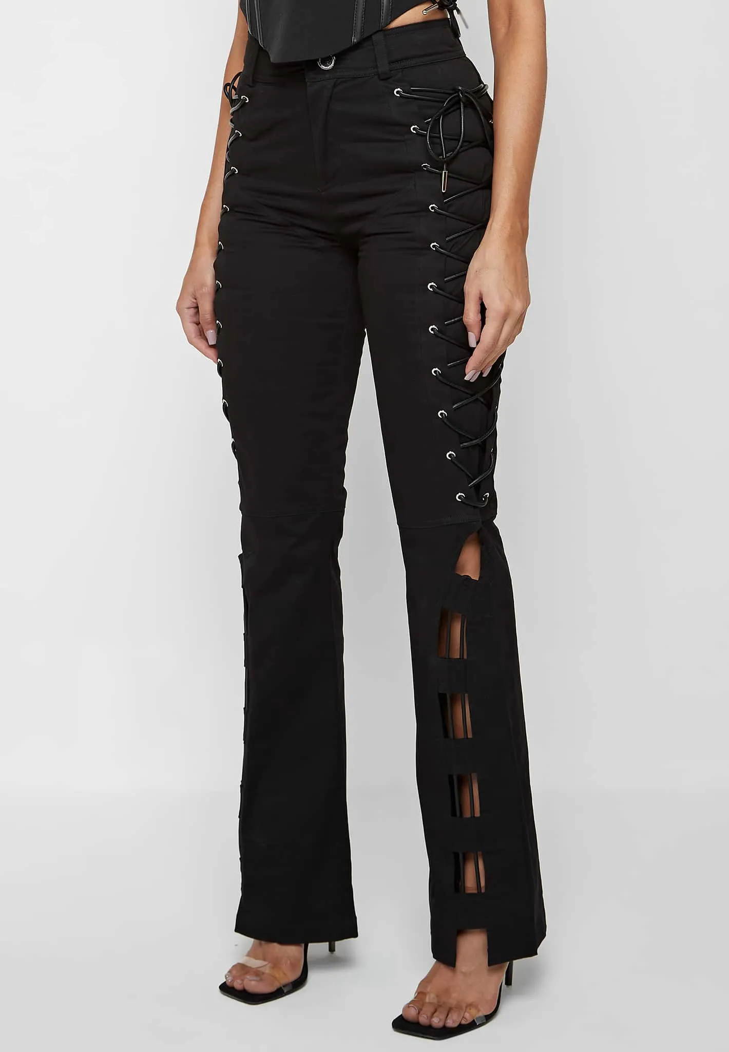 Lace Up Trousers - Black