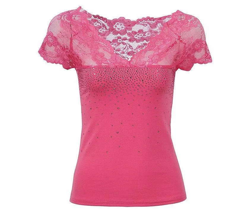 Lacey Sparkle Embellished V nevk Top