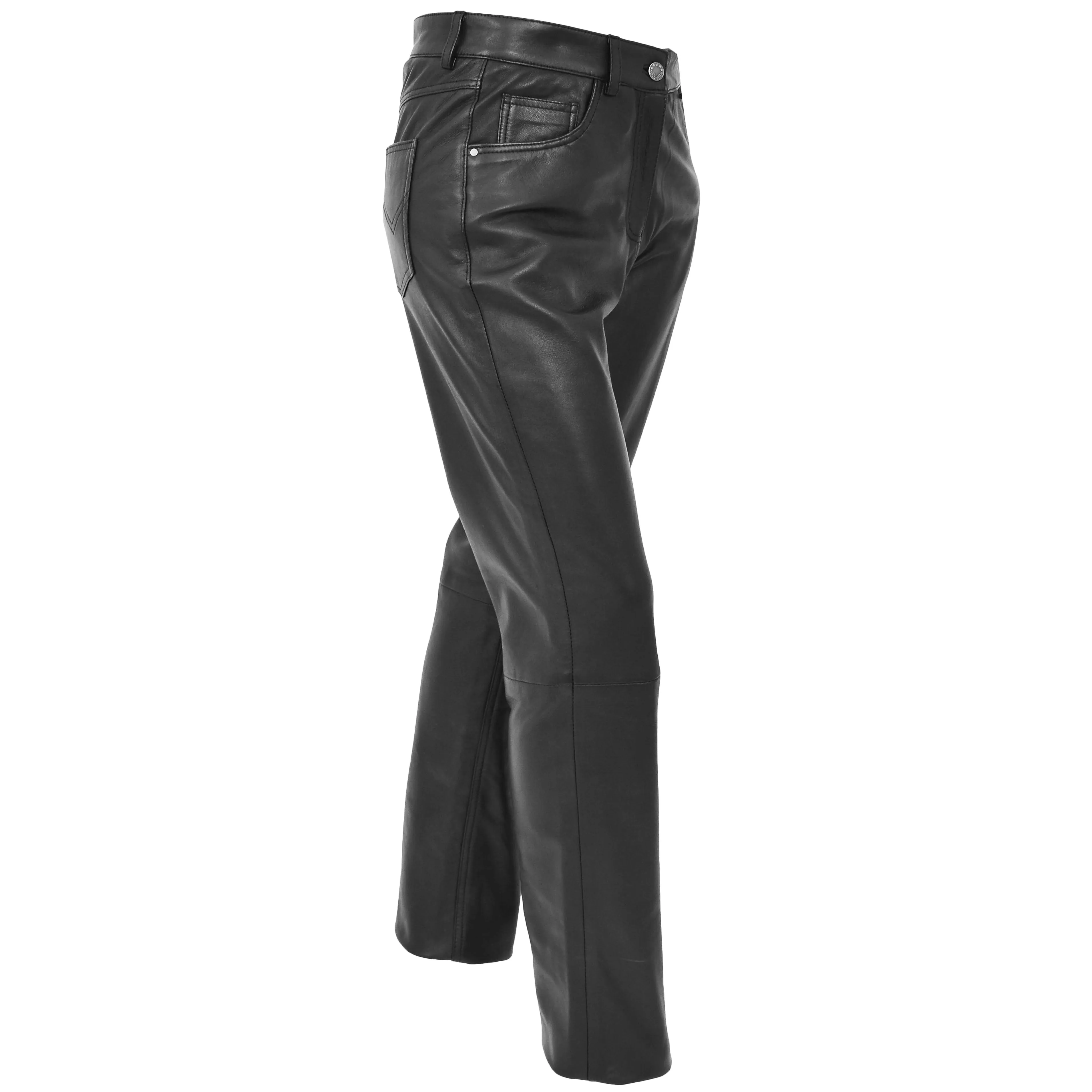 Ladies Leather Slim Fit Trousers Black