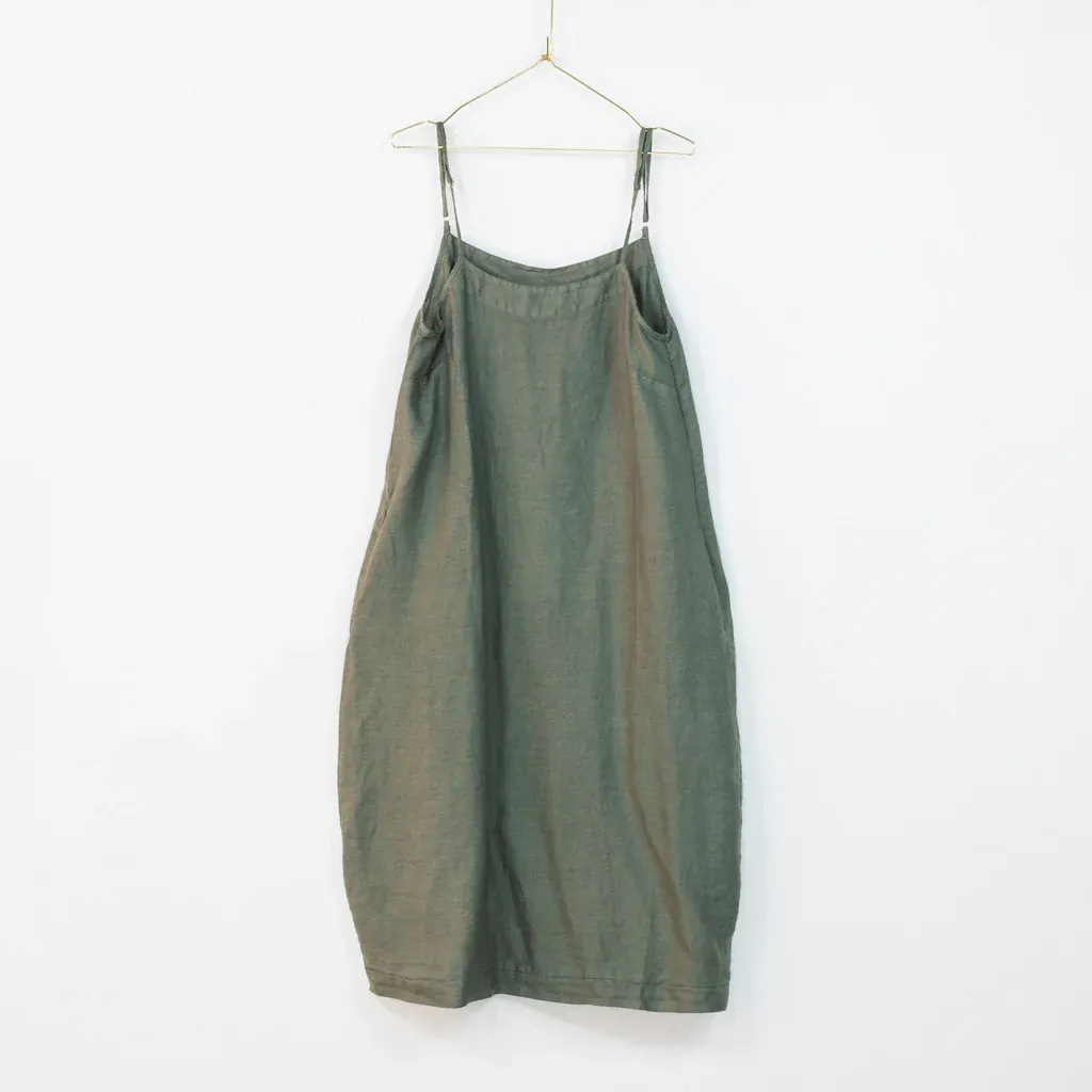 Linen Summer Slip Tulip Dress - Khaki