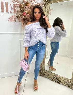 Maddie lilac knit off shoulder jumper