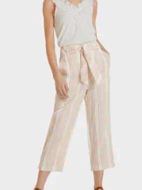 Marc Cain Collections Off White Striped Linen Paper Bag Trousers SC 81.40 W12 COL 110