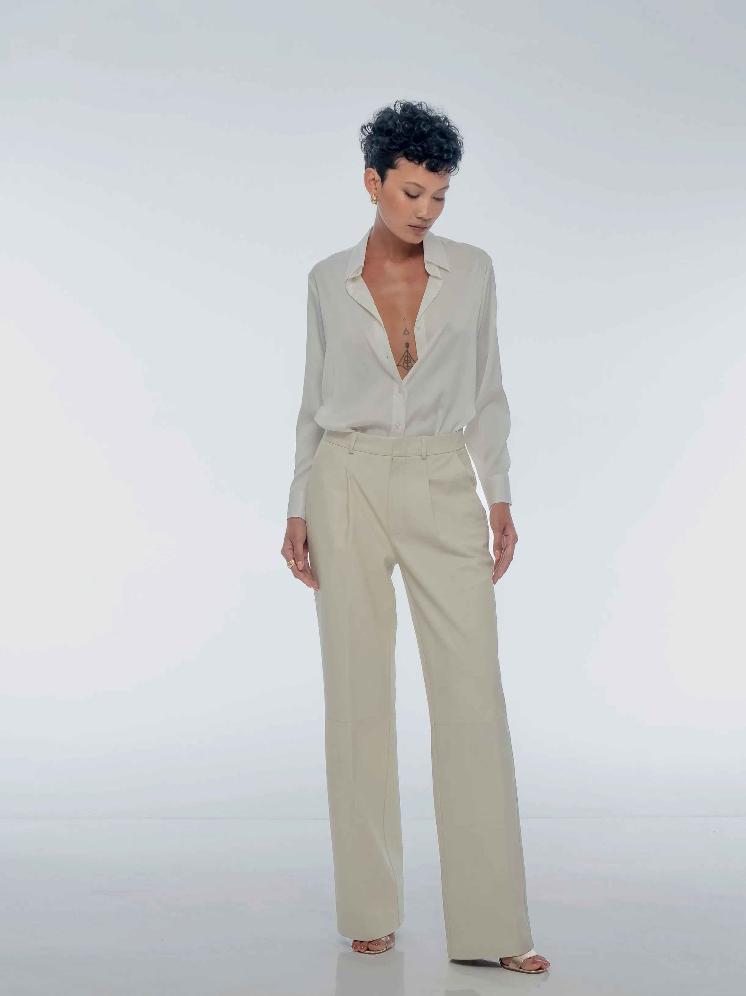 MARGO TAILORED LEATHER PANT - COCONUT