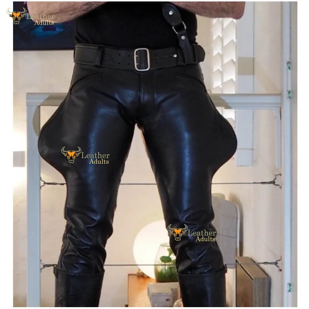 Mens Cowhide Leather Pants Trousers Lederjeans BLUF Pants Lederhosen Breeches