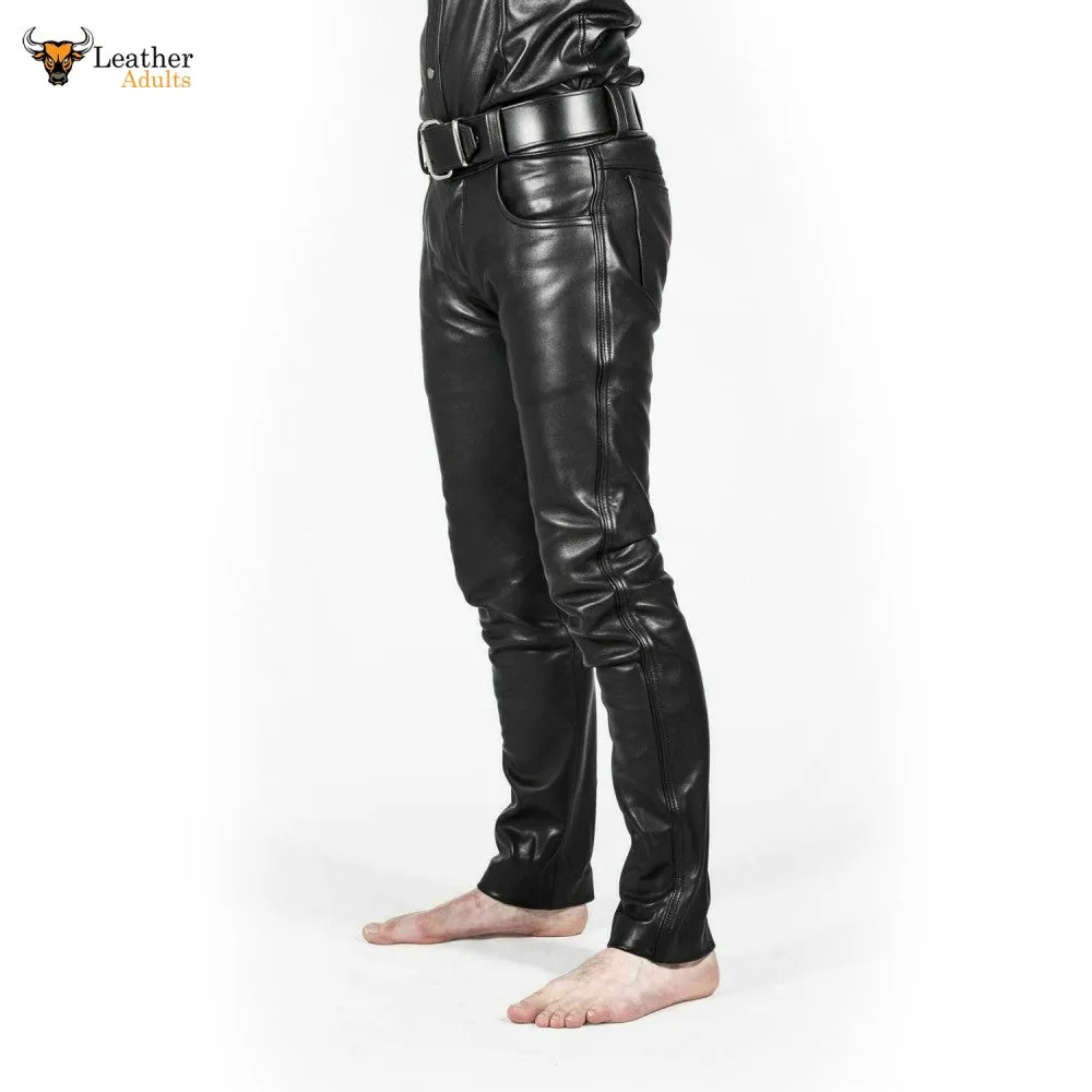 Men's Genuine Leather Seamless Skinny Pants Five pockets Jeans Style Premium Kink