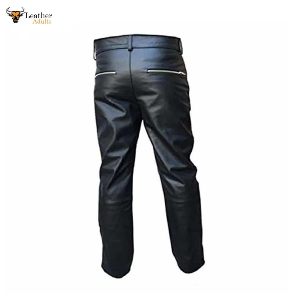 Mens Real Cowhide Leather Black Motorcycle Trousers Bikers Jeans Bikers Pants