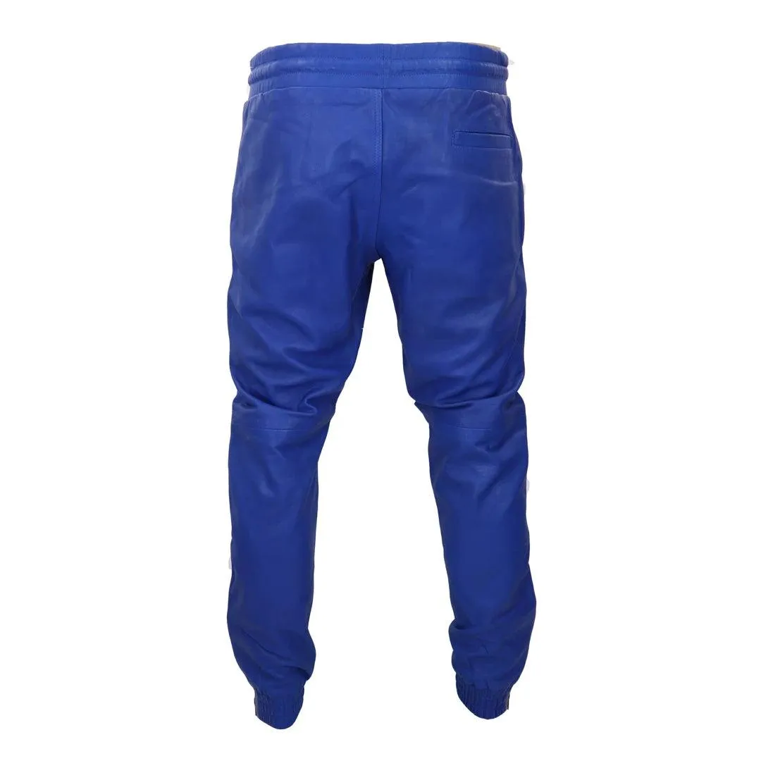 Mens Real Leather Jogger Jeans Trousers Elasticated Casual