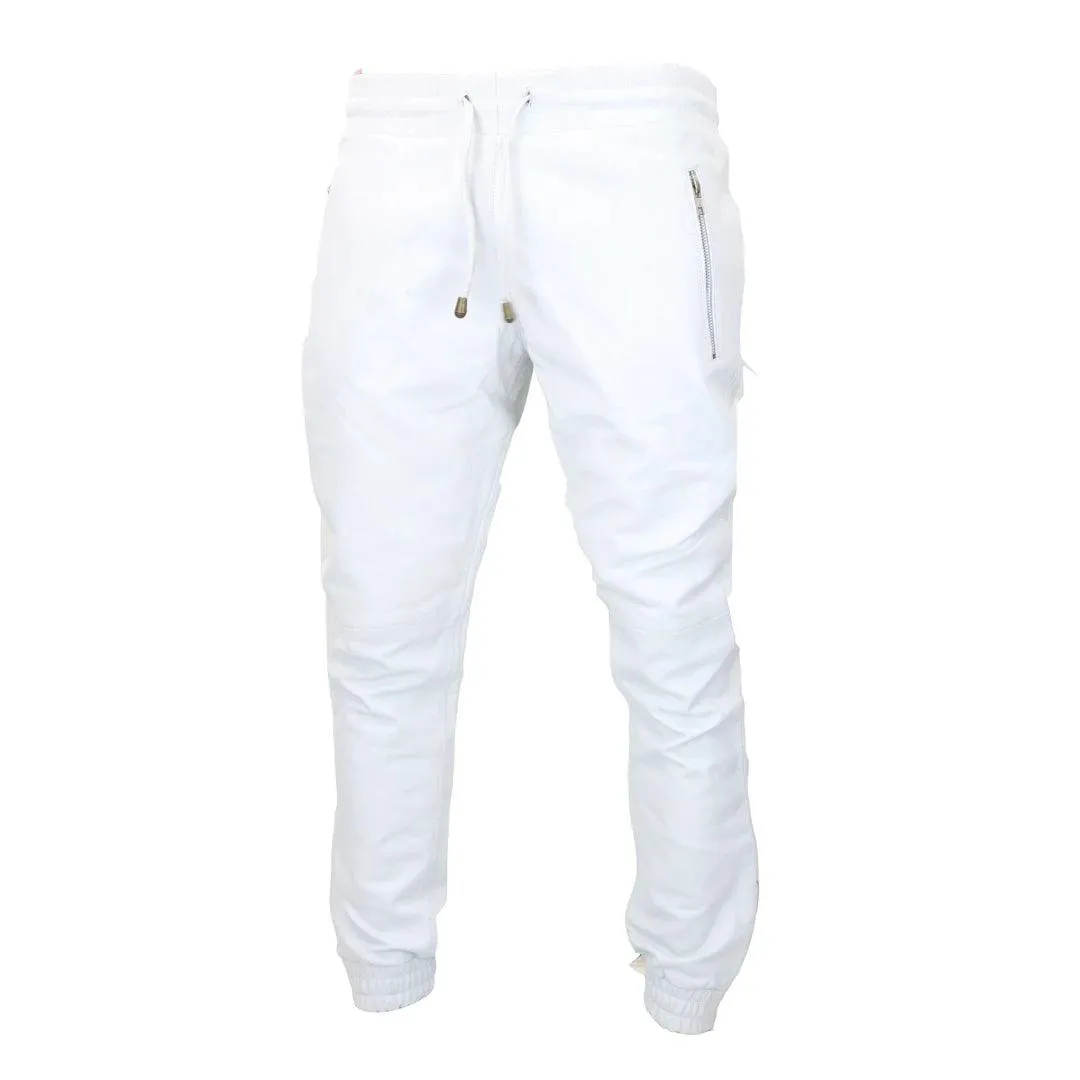 Mens Real Leather Jogger Jeans Trousers Elasticated Casual