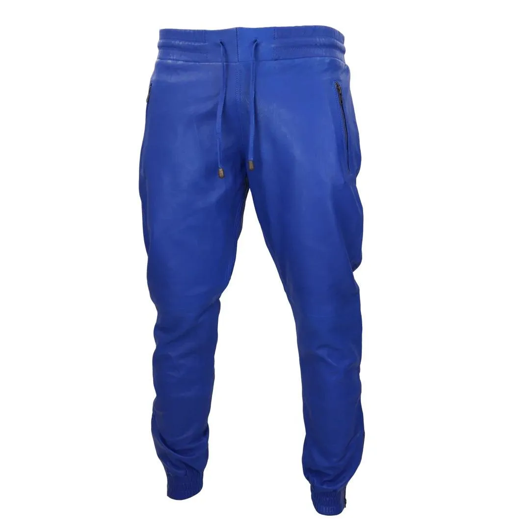 Mens Real Leather Jogger Jeans Trousers Elasticated Casual