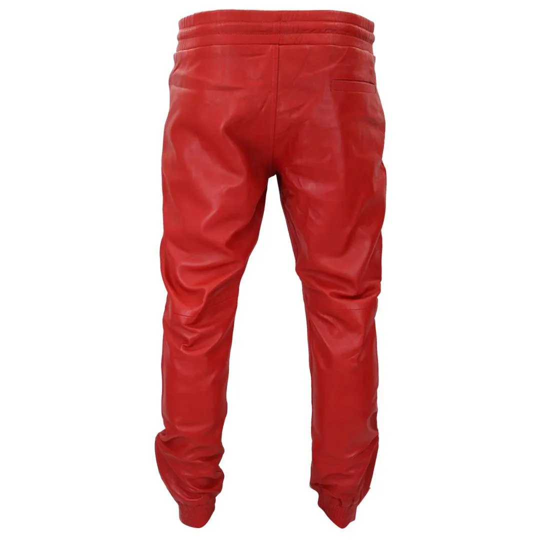 Mens Real Leather Jogger Jeans Trousers Elasticated Casual