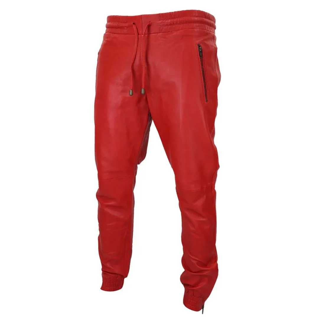 Mens Real Leather Jogger Jeans Trousers Elasticated Casual