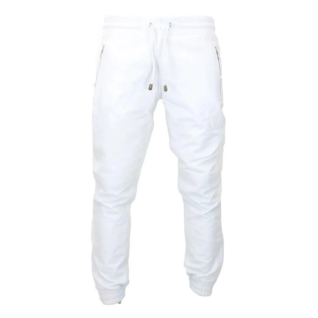 Mens Real Leather Jogger Jeans Trousers Elasticated Casual