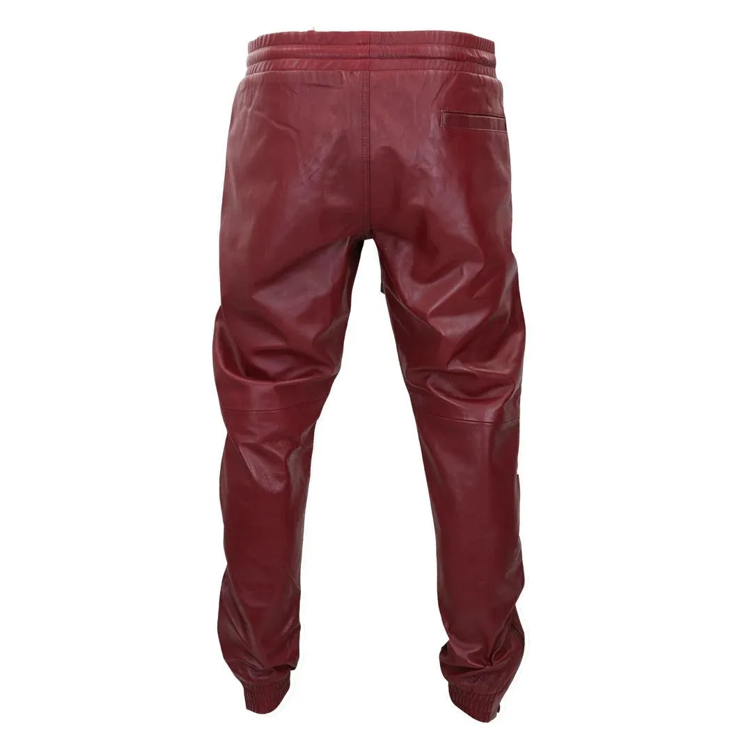 Mens Real Leather Jogger Jeans Trousers Elasticated Casual