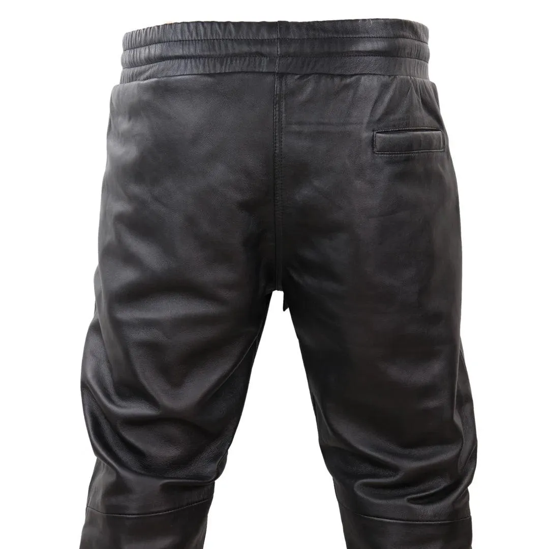 Mens Real Leather Jogger Jeans Trousers Elasticated Casual