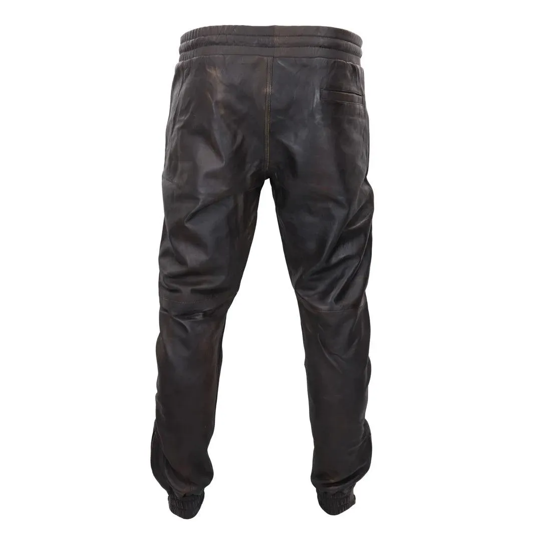 Mens Real Leather Jogger Jeans Trousers Elasticated Casual