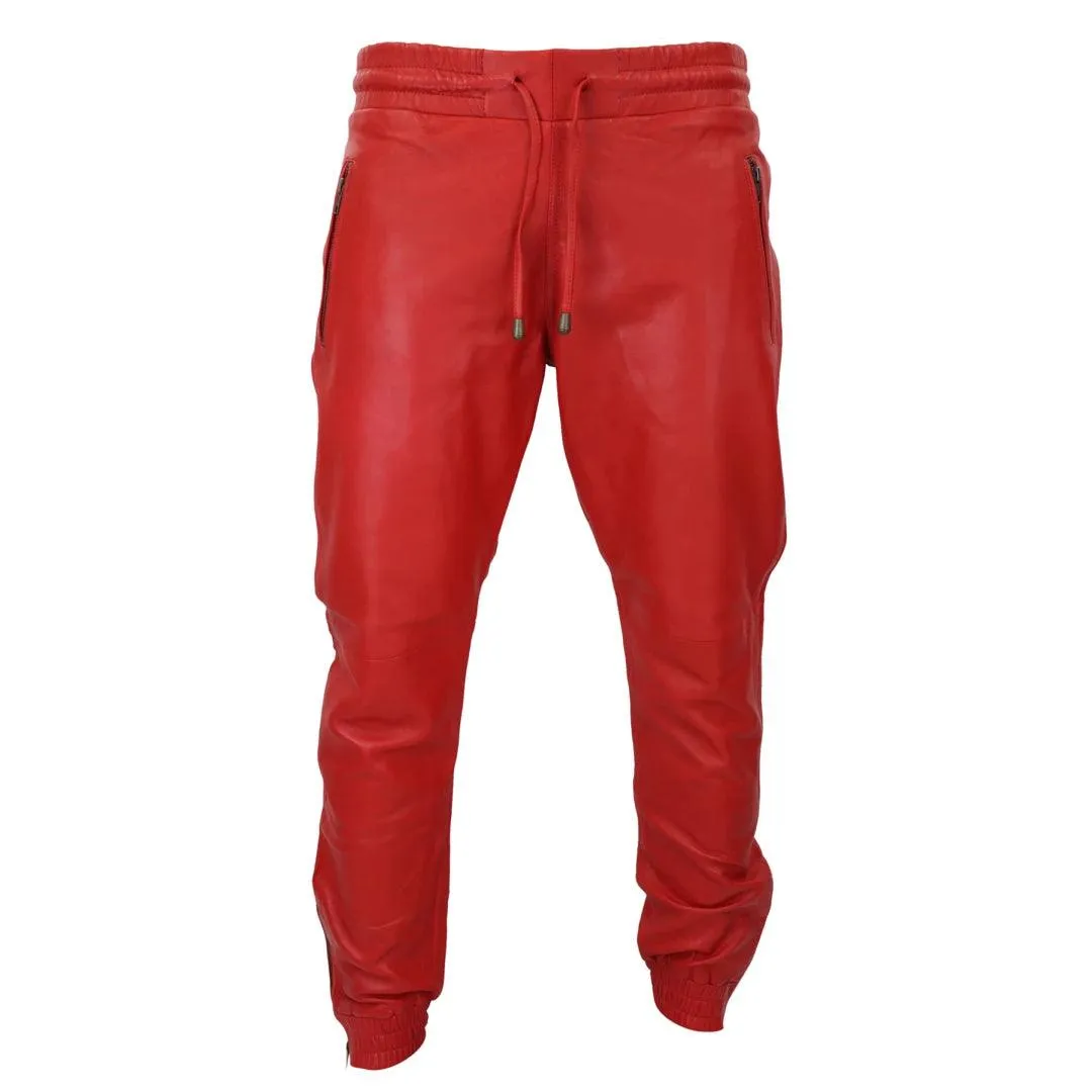 Mens Real Leather Jogger Jeans Trousers Elasticated Casual