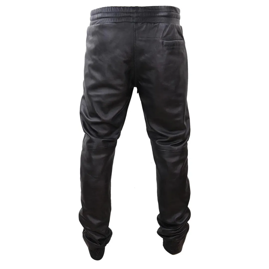 Mens Real Leather Jogger Jeans Trousers Elasticated Casual