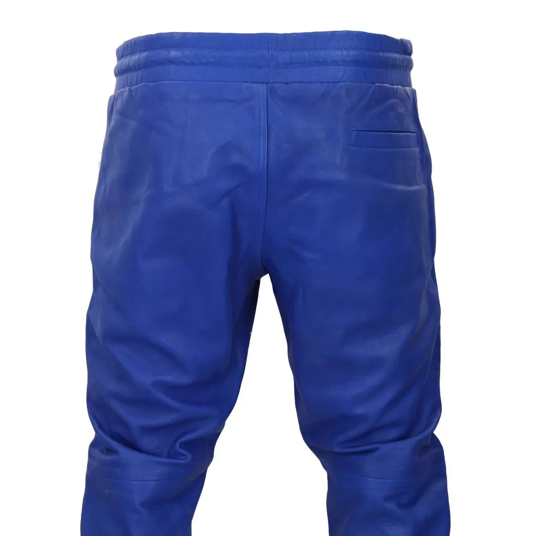 Mens Real Leather Jogger Jeans Trousers Elasticated Casual