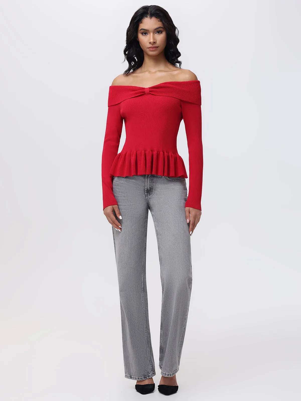 Morgan: Off Shoulder Peplum Sweater