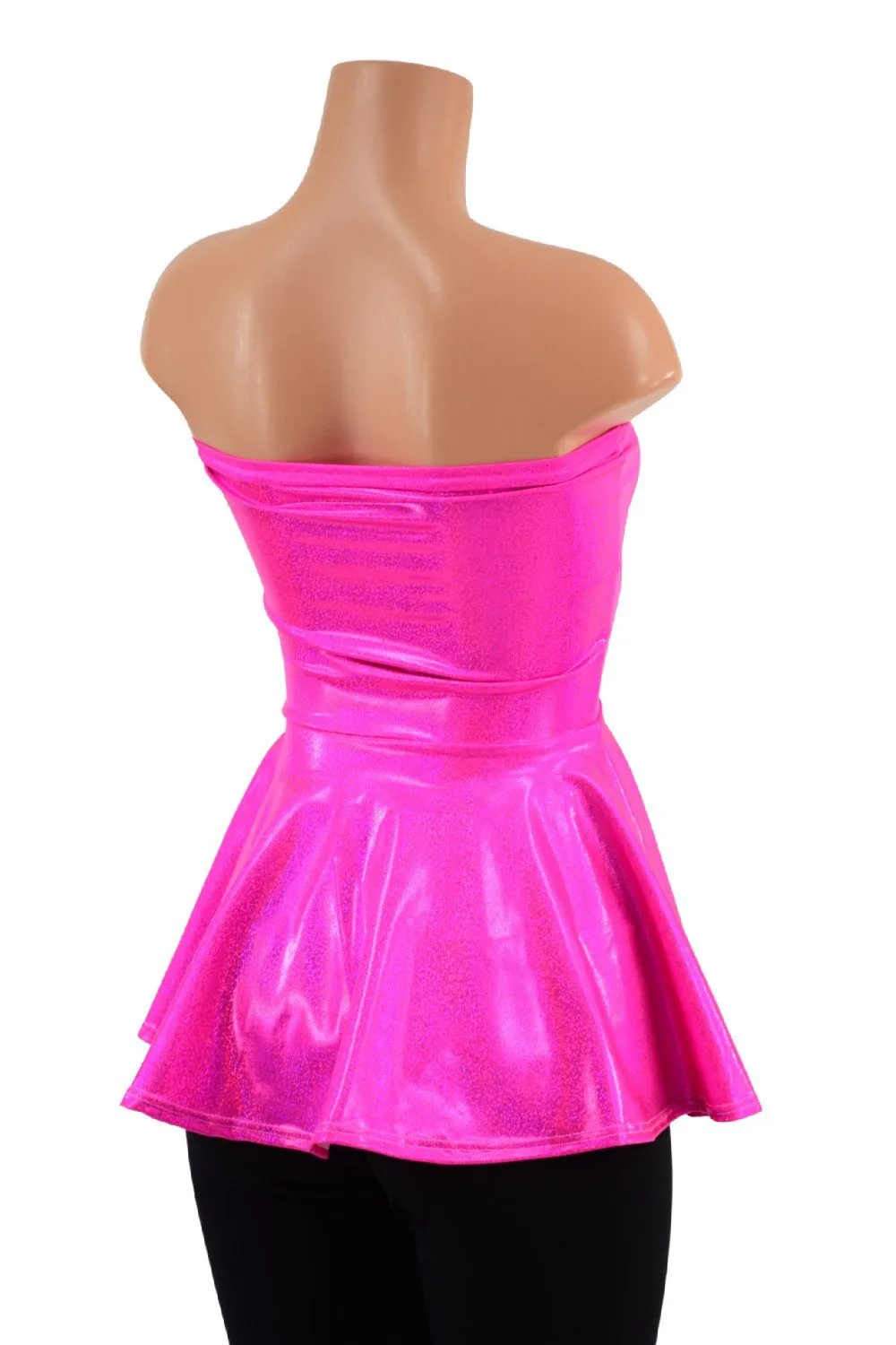 Neon Pink Sparkly Jewel Laceup Peplum Top