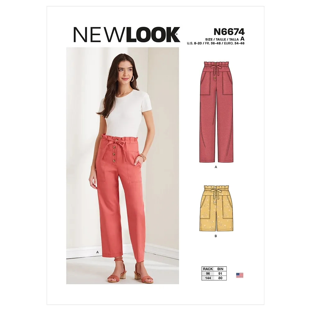 Newlook Pattern N6674 Misses' Button Front Paperbag Pants or Shorts