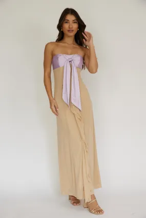 Nude Strapless Tied Front Detail Maxi Dress