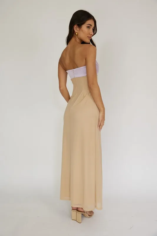 Nude Strapless Tied Front Detail Maxi Dress