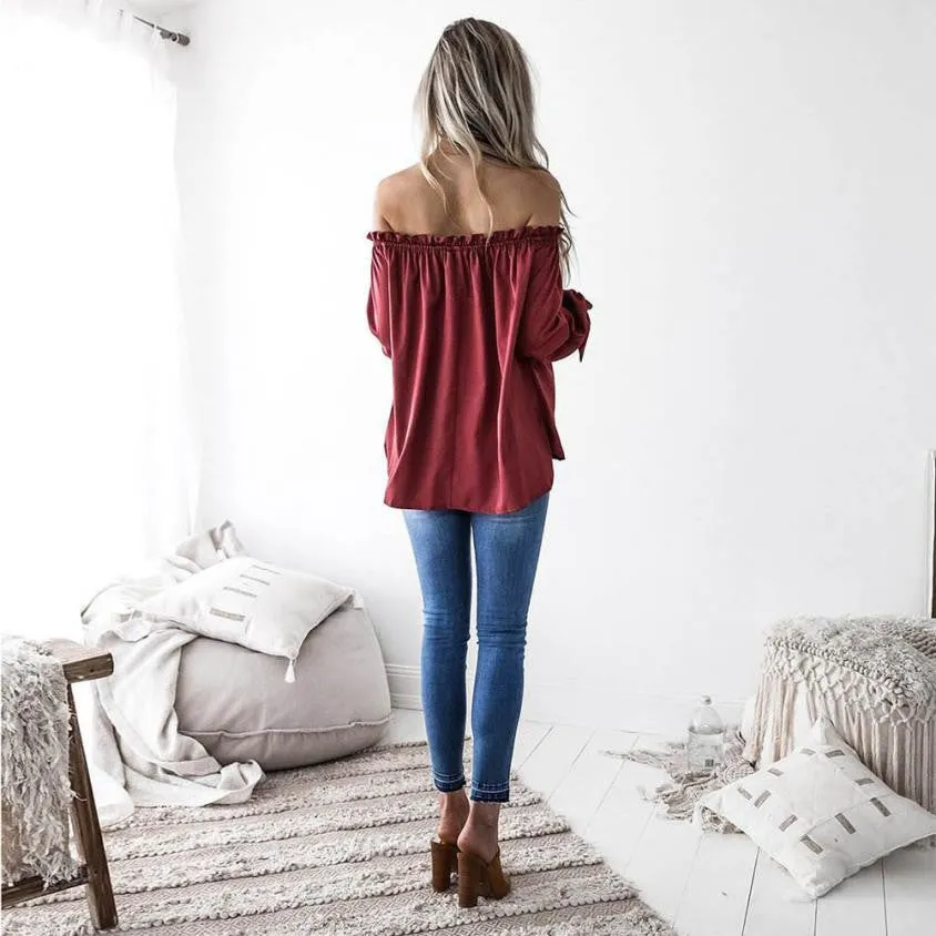 Off Shoulder Long Sleeve Bowknot