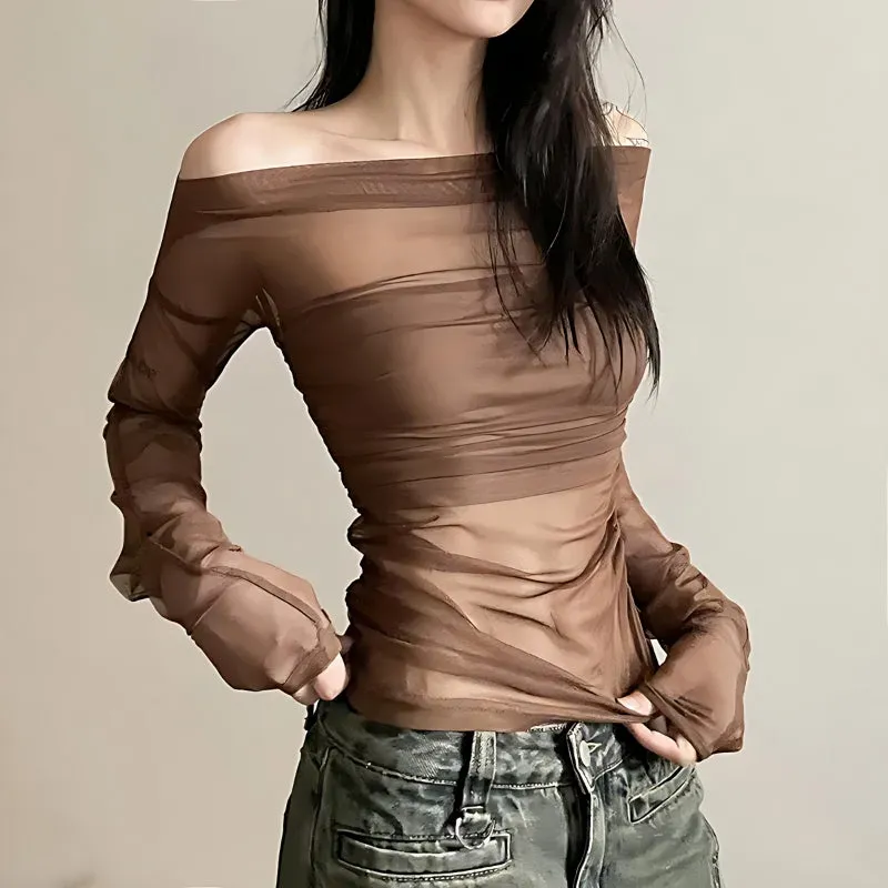 Off Shoulder Mesh Top