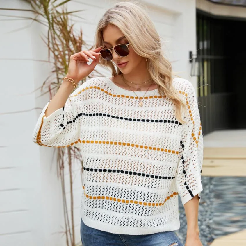 Off Shoulder Stripe Designer Sweater