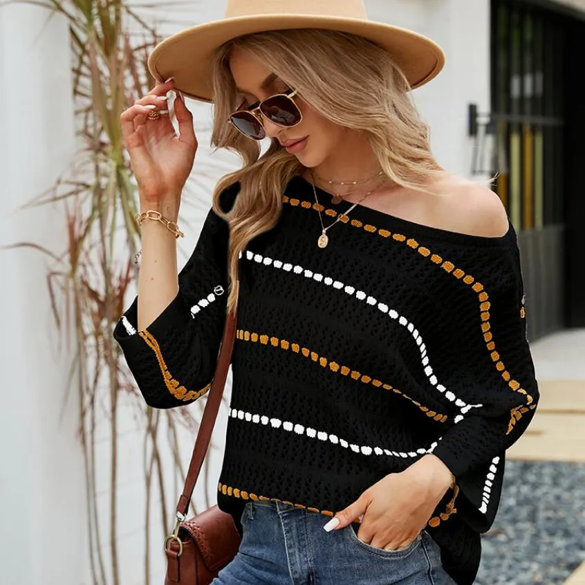 Off Shoulder Stripe Designer Sweater