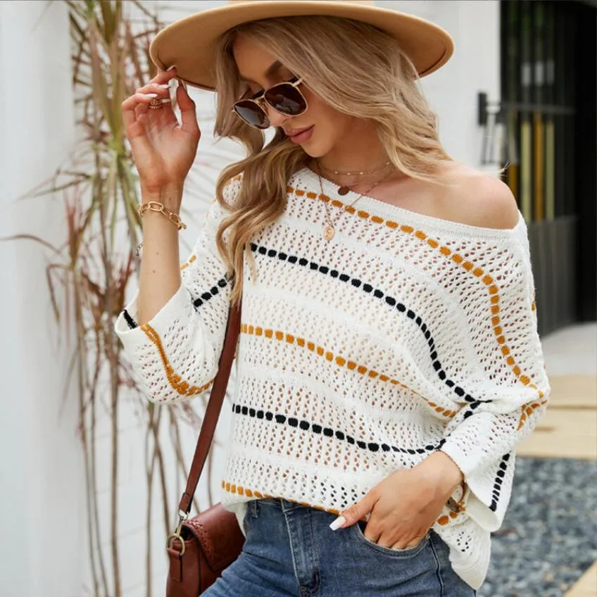 Off Shoulder Stripe Designer Sweater