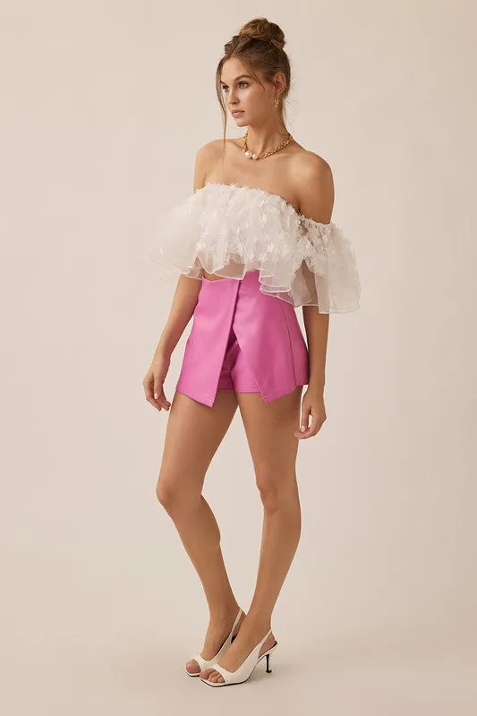 Off White Off Shoulder Crop Ruffled Top