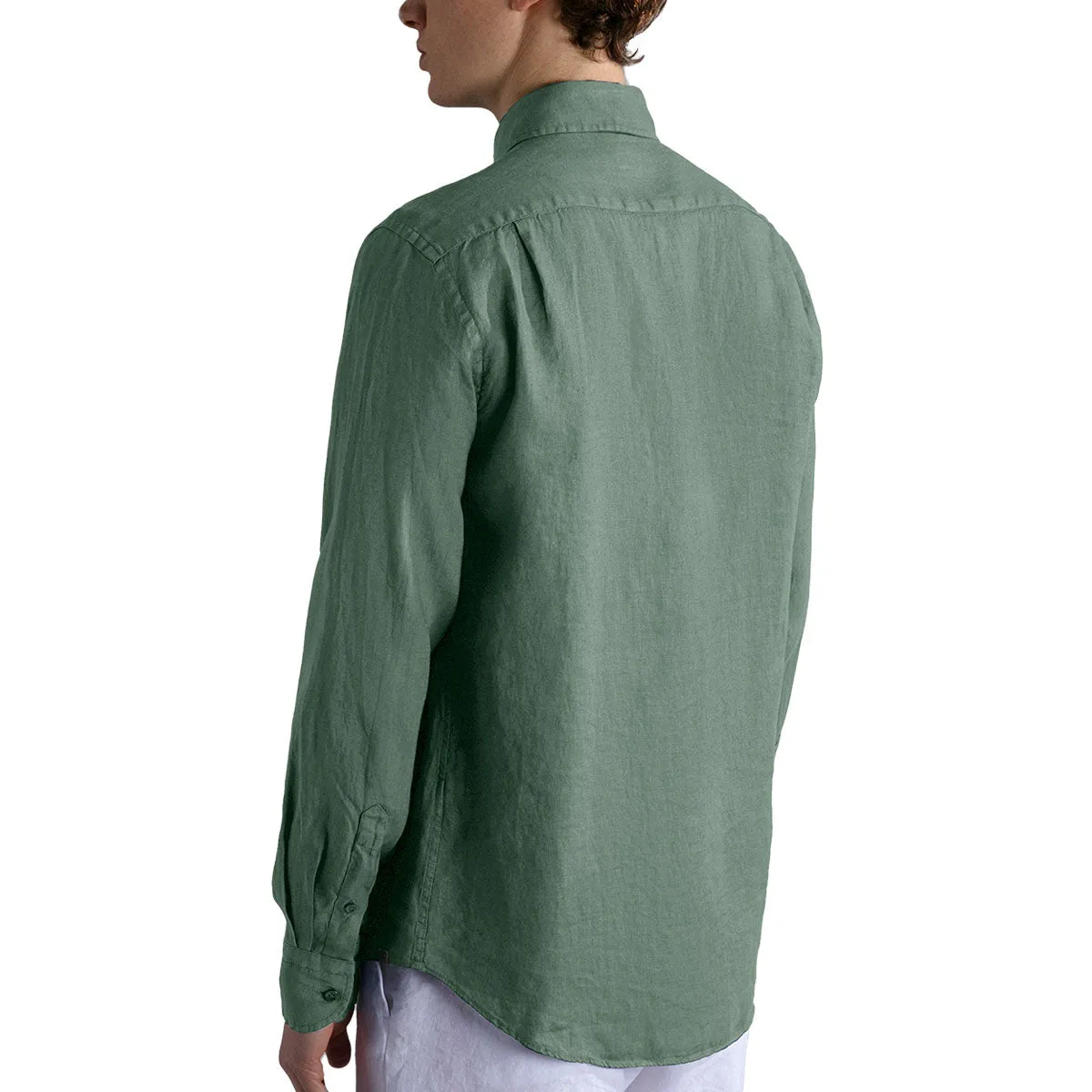 Olive Green Linen Long Sleeve Shirt