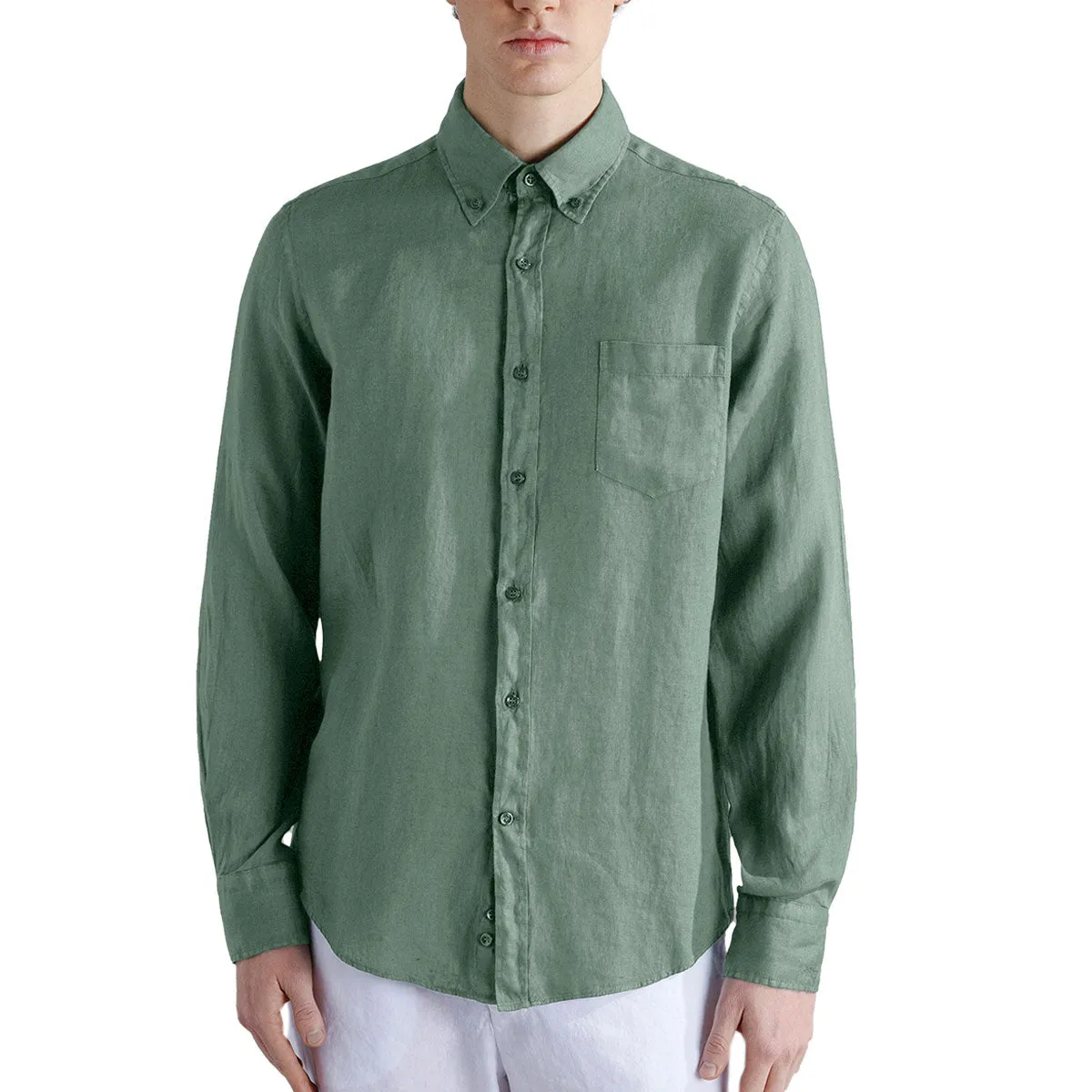 Olive Green Linen Long Sleeve Shirt