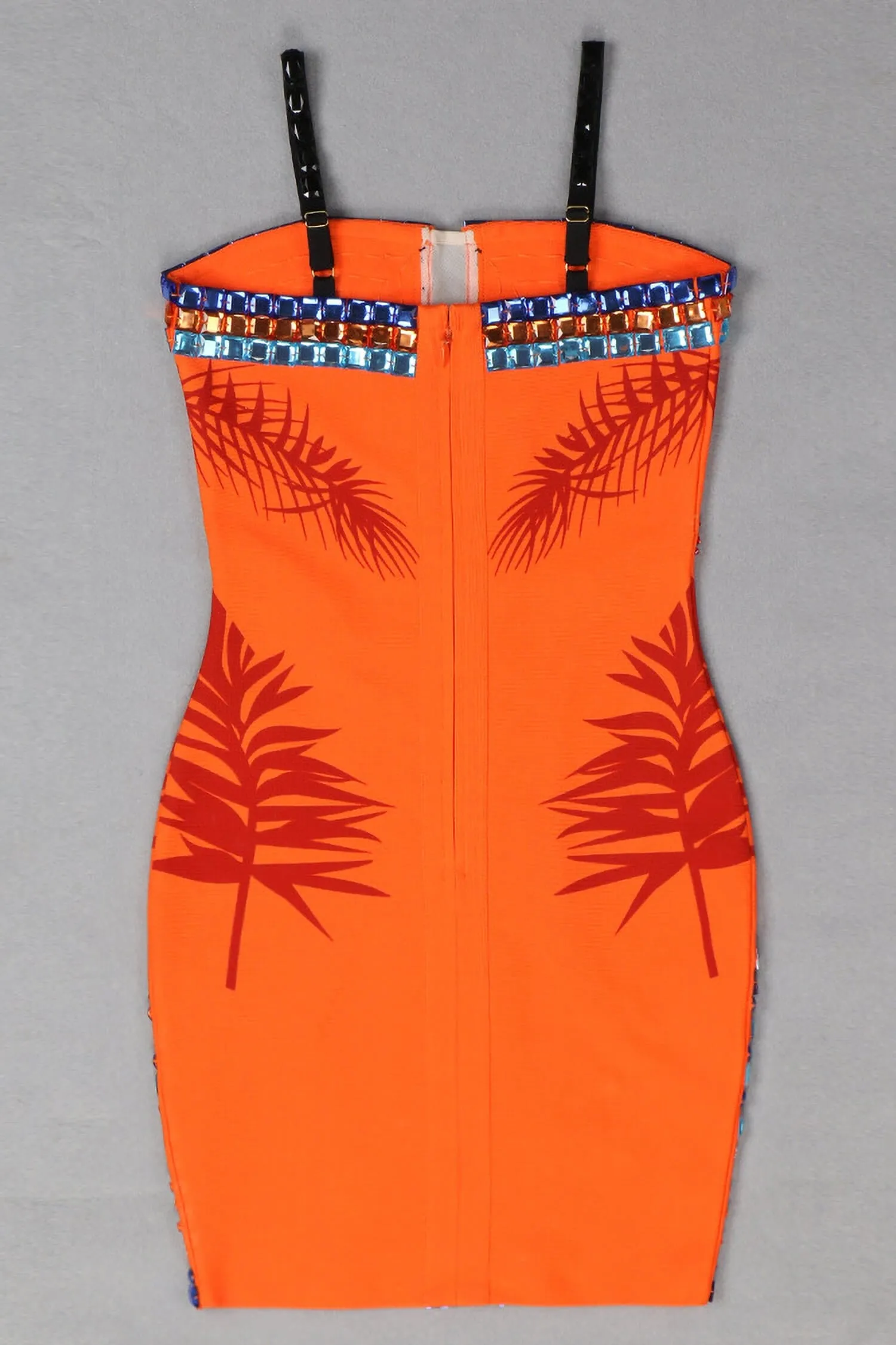 Orange Spaghetti Strap Embellished Mini Dress