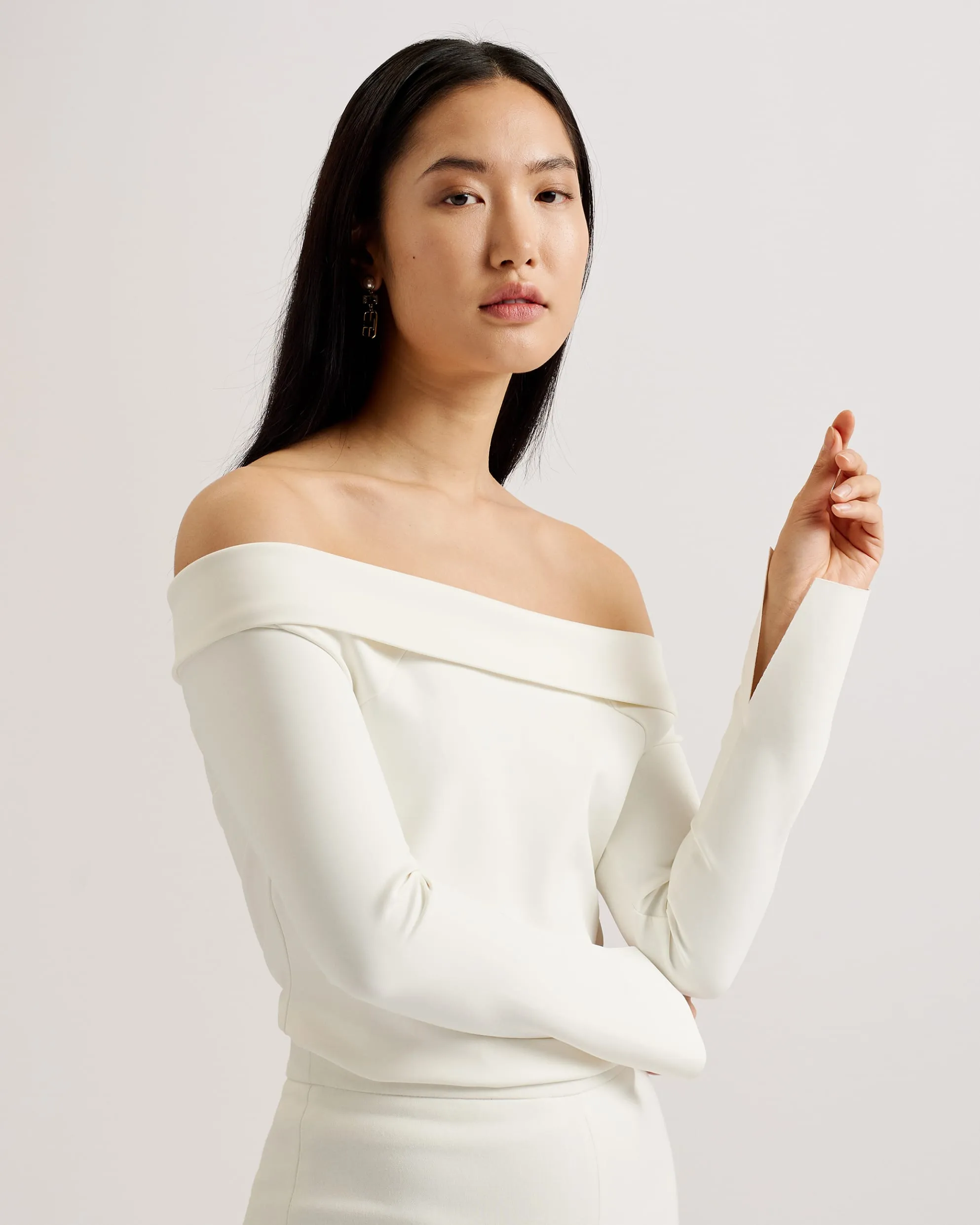 Phollyy Off The Shoulder Long Sleeve Top Ivory