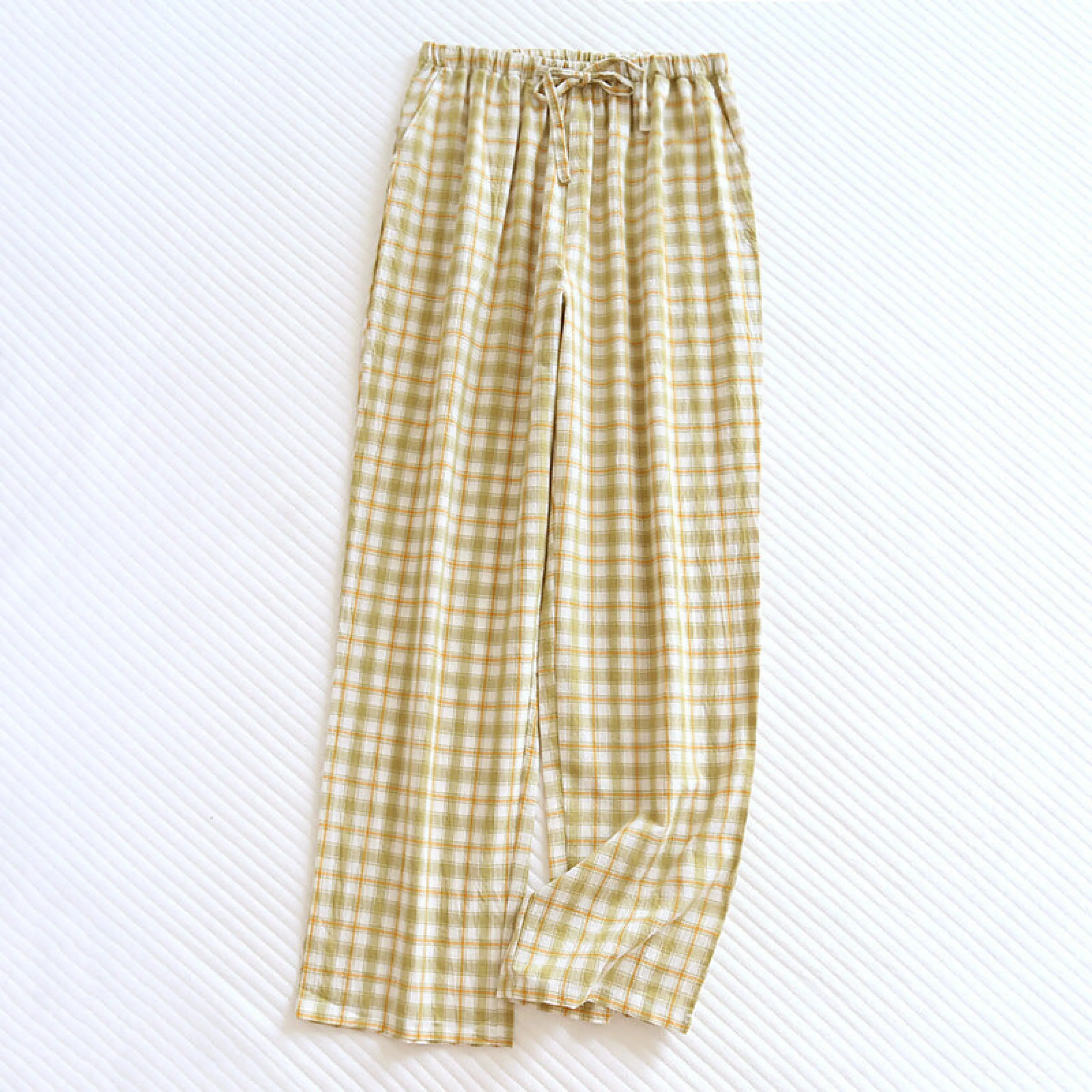 Plaid Washed Cotton Pajama Pants / Orange