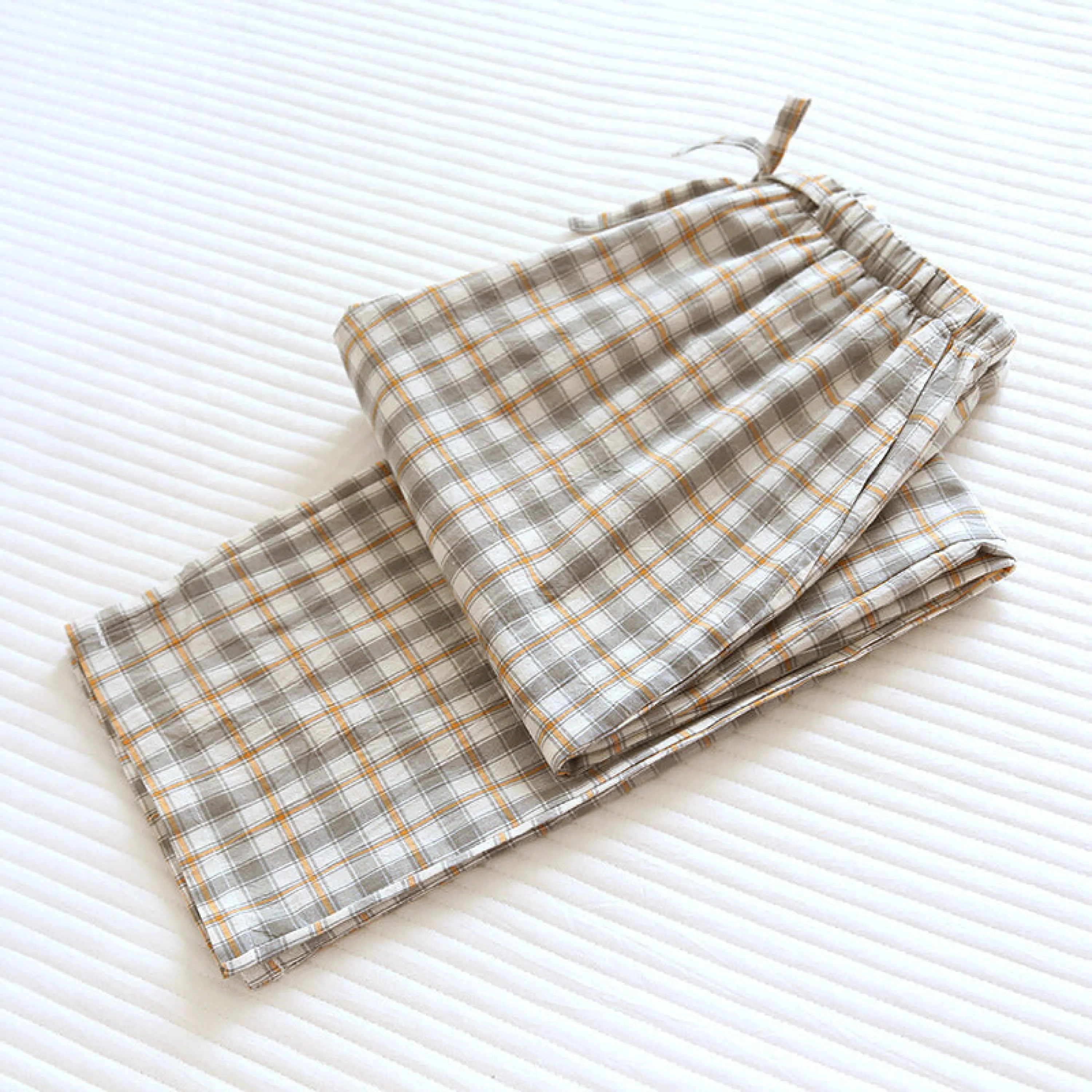 Plaid Washed Cotton Pajama Pants / Orange