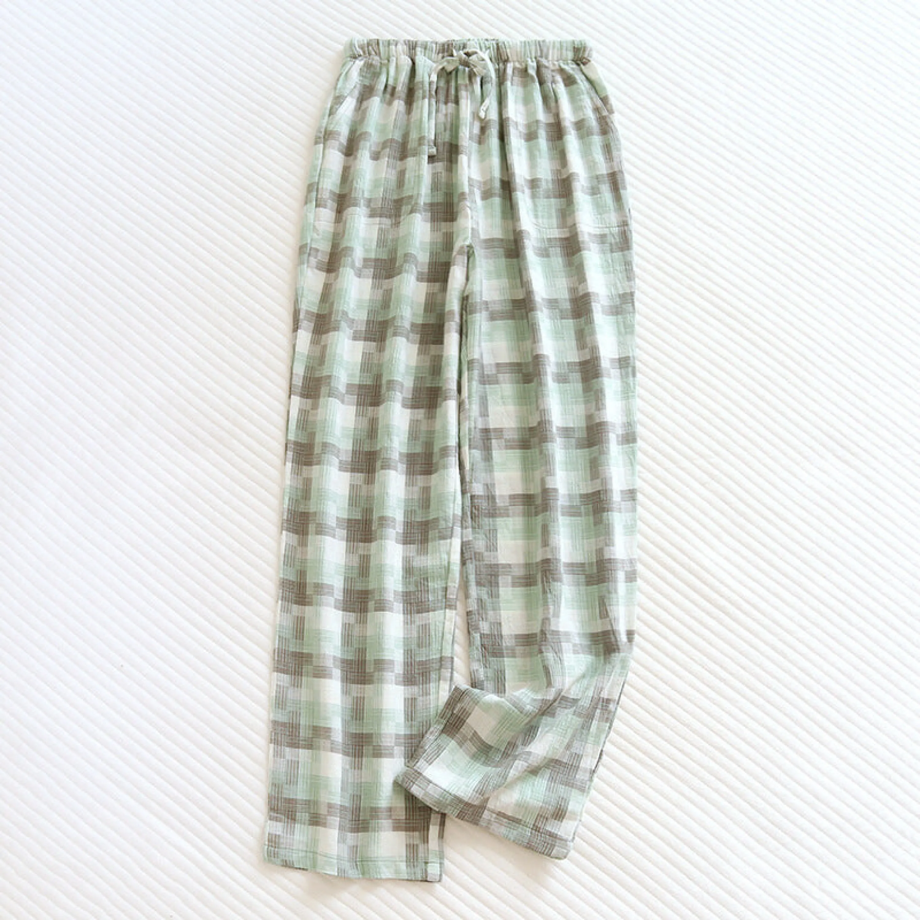 Plaid Washed Cotton Pajama Pants / Orange