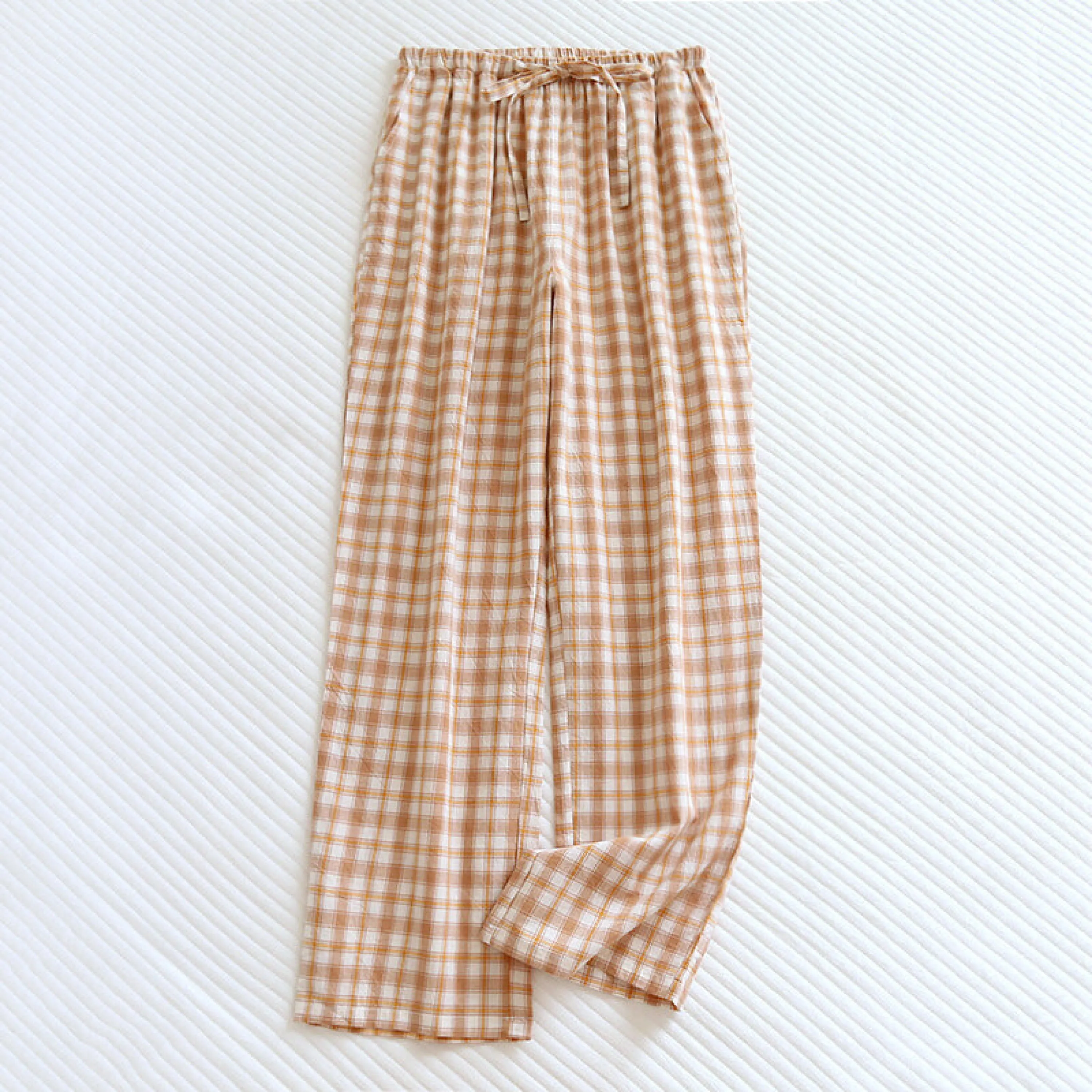 Plaid Washed Cotton Pajama Pants / Orange