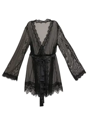 Provence Sheer Shortie Robe Set - Black