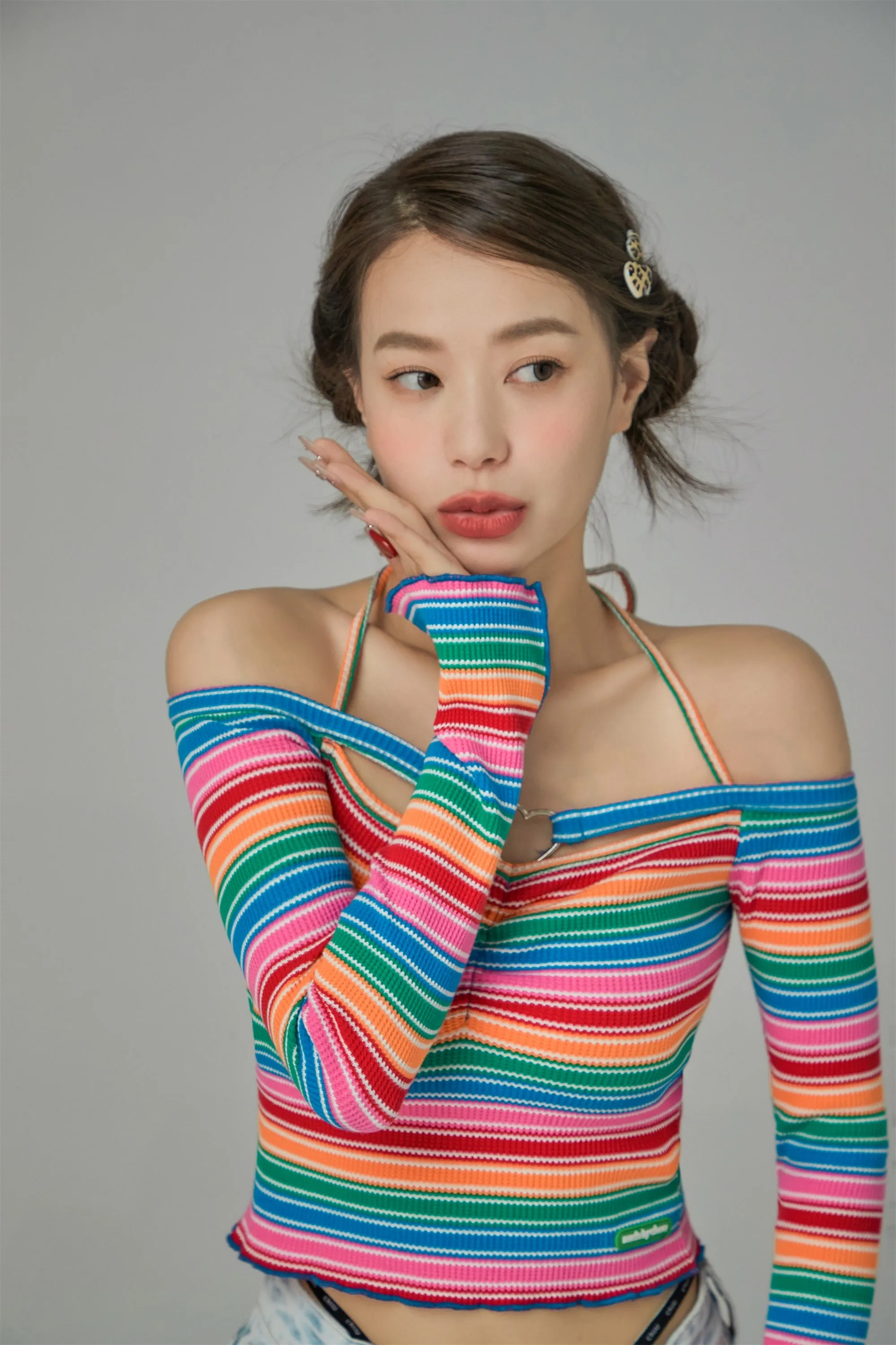 Rainbow Stripes Off-Shoulder Top