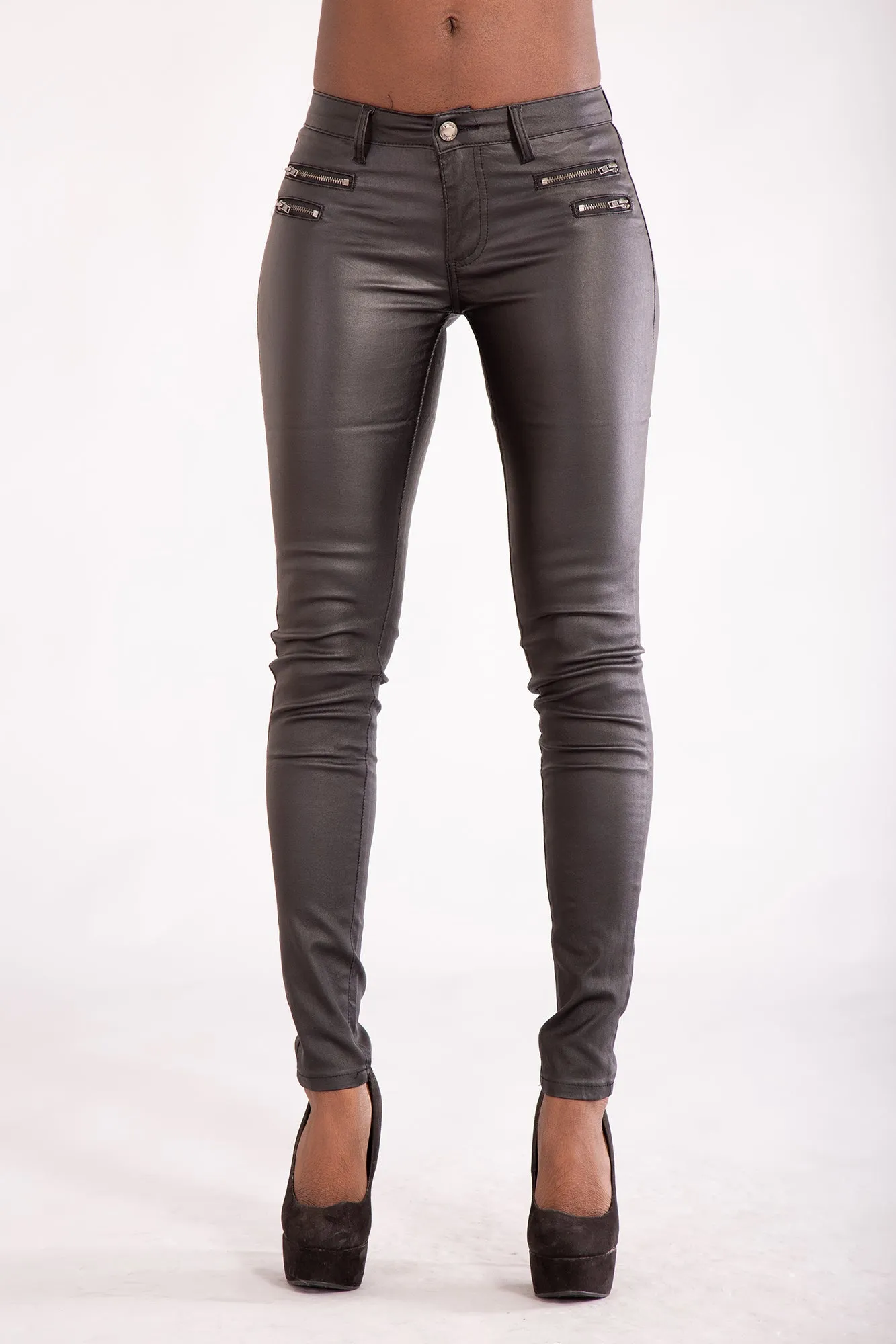 RavenZip Faux Leather Trousers with Zipper Accents –Black